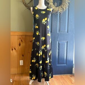 Tash + Sophie black lemon print sleeveless maxi dress size M NWT